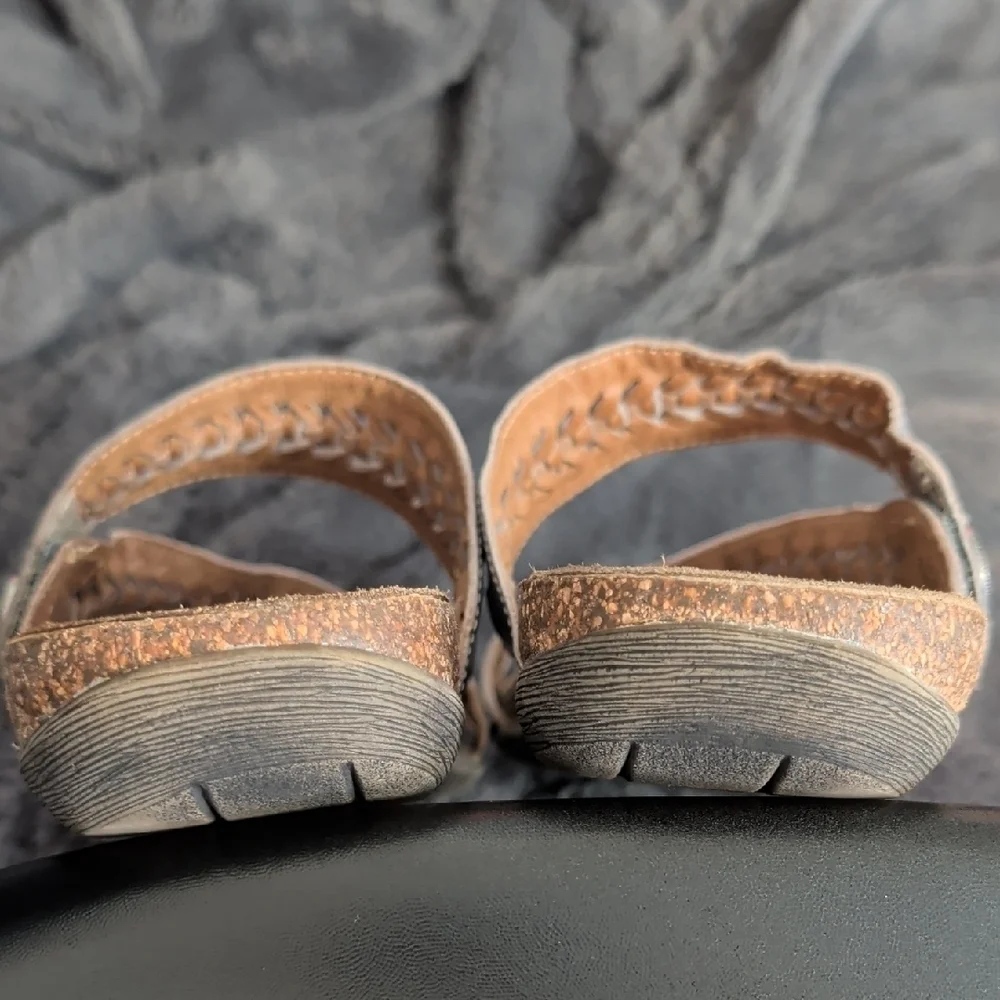 Biza Lexi thong sandals grey whiskey leather woven strap Boho Earthy Natural - Picture 13 of 13